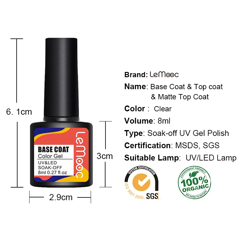 LEMOOC Top Coat Matte UV Gel Polish Base Coat No Wipe Top Coat Set for Gel Lak Professional Soak Off UV Gel Kits For
LEMOOC Top Coat Matte UV Gel Polish Base Coat No Wipe Top Coat Set for Gel Lak Professional Soak Off UV Gel Kits For