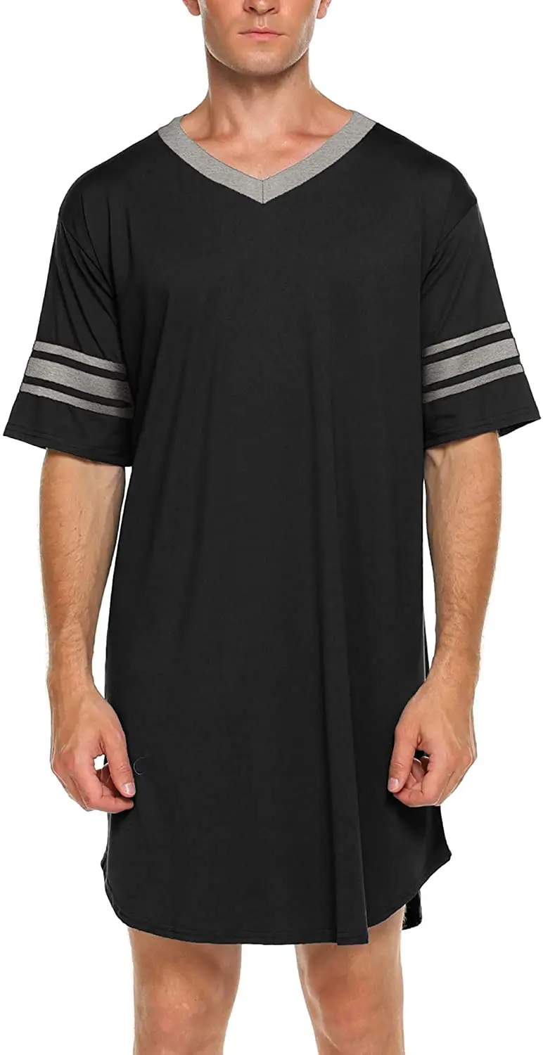 Men Summer Short Sleeve Pajamas V Neck Stripe Irregular Hem Long Sleepshirts Unisex Soft Loose Casual Homewear
Men Summer Short Sleeve Pajamas V Neck Stripe Irregular Hem Long Sleepshirts Unisex Soft Loose Casual Homewear