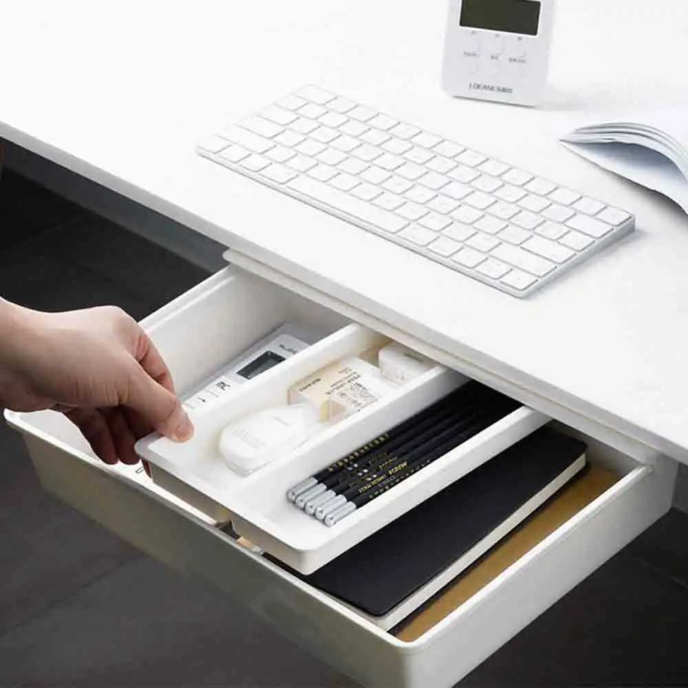 

Portable Desk Organizer ABS Hidden Drawer Suitable For Desks Kitchen Cabinets Can Store Groceries Such As Tableware Keychain Etc