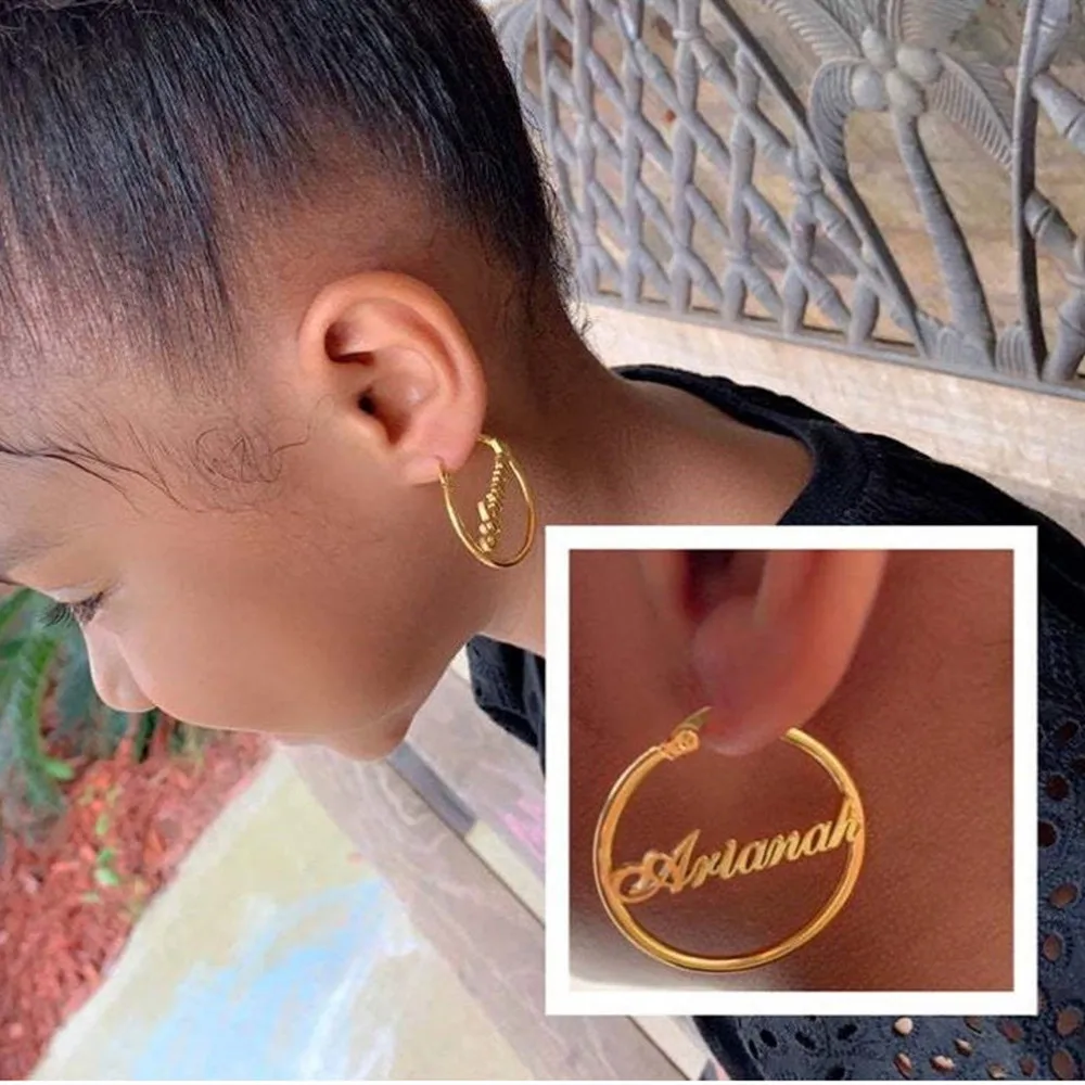 Custom Name Earrings Stainless Steel Baby Girl Jewelry Personalized Name Nameplate Hoop Earrings For Kids Birthday Gifts
Custom Name Earrings Stainless Steel Baby Girl Jewelry Personalized Name Nameplate Hoop Earrings For Kids Birthday Gifts