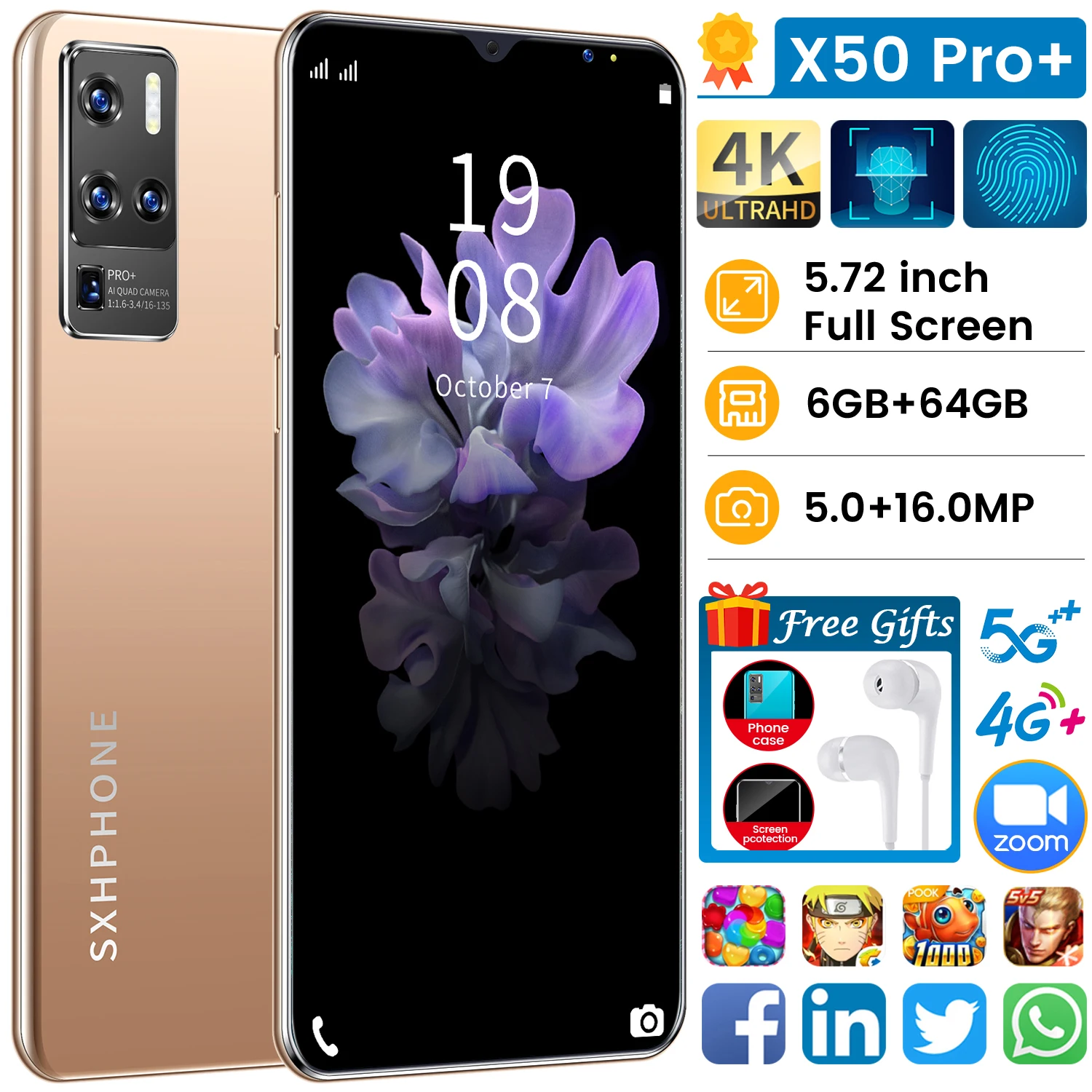 X50 Pro+ 5.72Inch 6+64GB 5+16MP 4000mAh Dual SIM 8 Core Andriod 10 MTK6595 Mobile Phones Face Recognition Unlock Smartphones
X50 Pro+ 5.72Inch 6+64GB 5+16MP 4000mAh Dual SIM 8 Core Andriod 10 MTK6595 Mobile Phones Face Recognition Unlock Smartphones