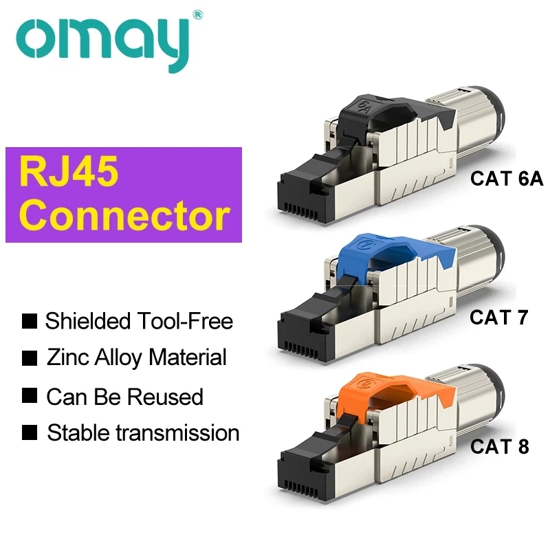 OMAY Tool-Free Shielded RJ45 Plug Cat6A Cat7 Cat8 Modular Ethernet Connector 1-50pcs Easy Metal Die-Cast Termination Conector
OMAY Tool-Free Shielded RJ45 Plug Cat6A Cat7 Cat8 Modular Ethernet Connector 1-50pcs Easy Metal Die-Cast Termination Conector