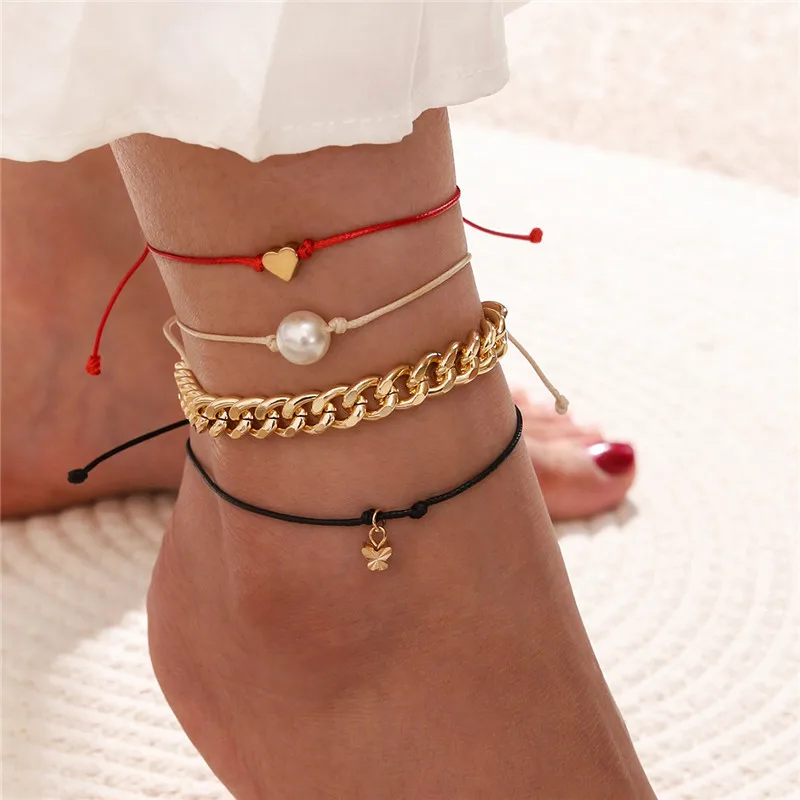Браслеты на ногу Modyle женские анклеты золотого цвета в богемном стиле с теплой