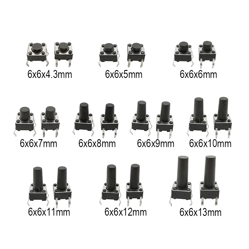 50Pcs 4 Pin SMD Switch DIP Panel PCB Momentary Tactile Tact Mini Push Button Self-reset Switch 6mm*6*4.3/5/6/7/8/9/10/11/12/13mm
50Pcs 4 Pin SMD Switch DIP Panel PCB Momentary Tactile Tact Mini Push Button Self-reset Switch 6mm*6*4.3/5/6/7/8/9/10/11/12/13mm