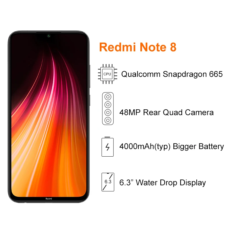 Глобальная версия Xiaomi Redmi Note 8 4 Гб 64 мобильный телефон Snapdragon 665 Octa Core 6 3 "экран 48MP