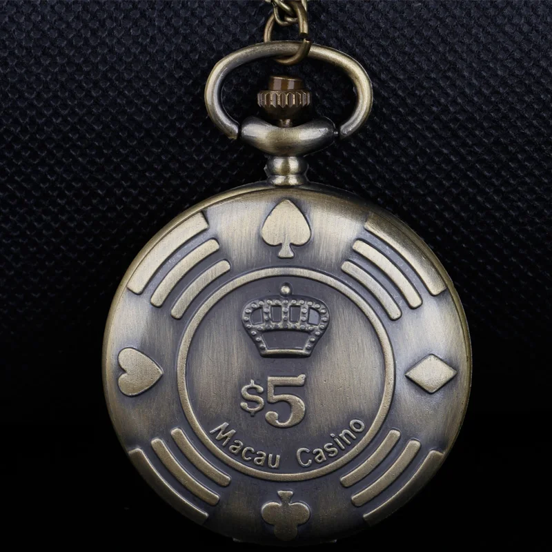 Hot Selling Bronze Analog Casino Chip Logo Quartz Pocket Watch Necklace Creative Men Women Accessories Pendant Gift
Hot Selling Bronze Analog Casino Chip Logo Quartz Pocket Watch Necklace Creative Men Women Accessories Pendant Gift