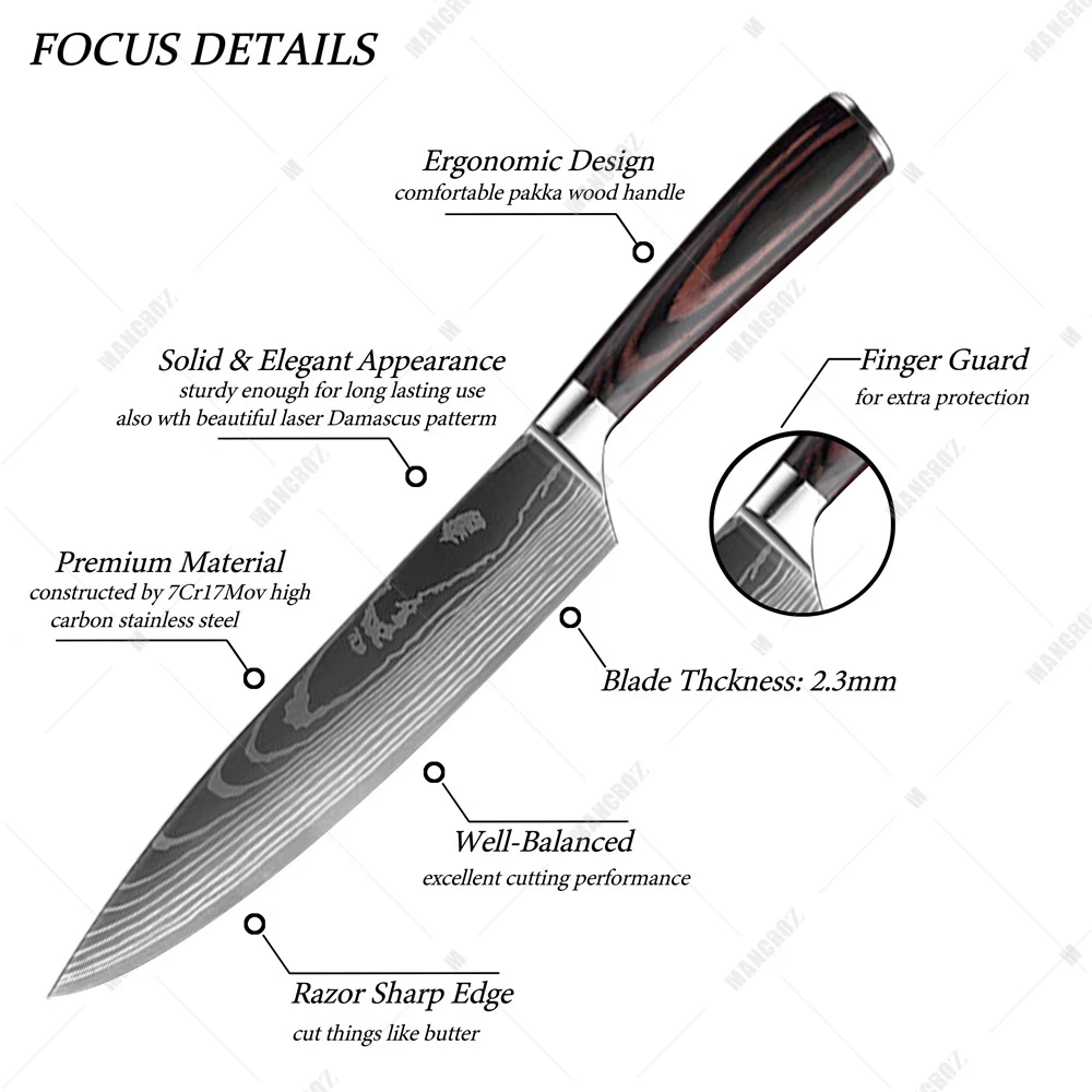 MANCROZ Stainless Steel Kitchen Knife Laser Sharp Japanese Santoku Cleaver Slicing Paring 8 In Chef Knives For Chopping Cutting
MANCROZ Stainless Steel Kitchen Knife Laser Sharp Japanese Santoku Cleaver Slicing Paring 8 In Chef Knives For Chopping Cutting