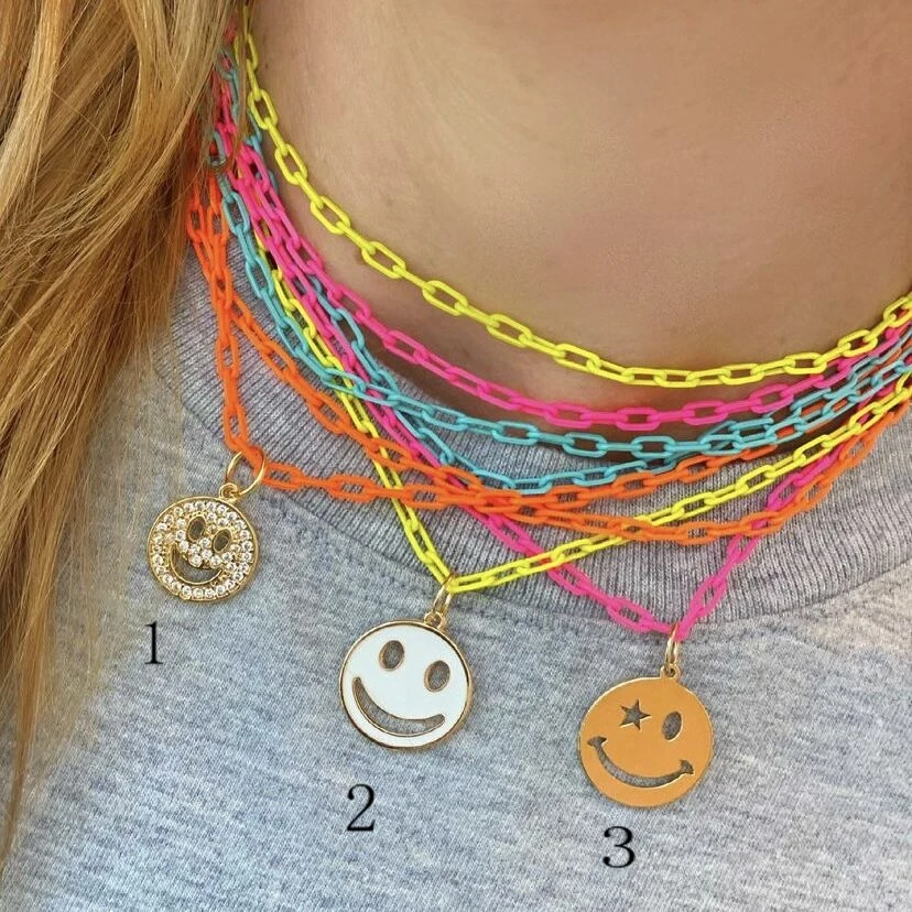 5Pcs Rainbow color chain necklace, fashion happy smile face pebdant cz necklace for summer
5Pcs Rainbow color chain necklace, fashion happy smile face pebdant cz necklace for summer