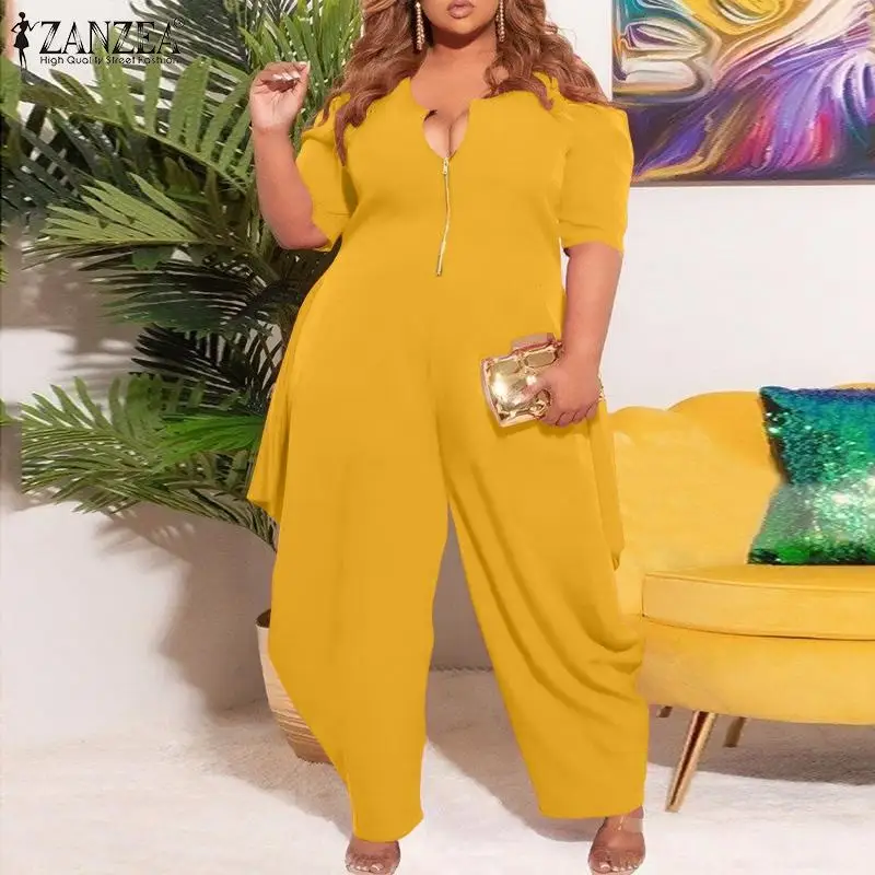 Fashion Summer Short Sleeve Solid Jumpsuits ZANZEA Women Rompers Casual Hollow Out Loose Long Playsuits Asymmetrical Overalls
Fashion Summer Short Sleeve Solid Jumpsuits ZANZEA Women Rompers Casual Hollow Out Loose Long Playsuits Asymmetrical Overalls