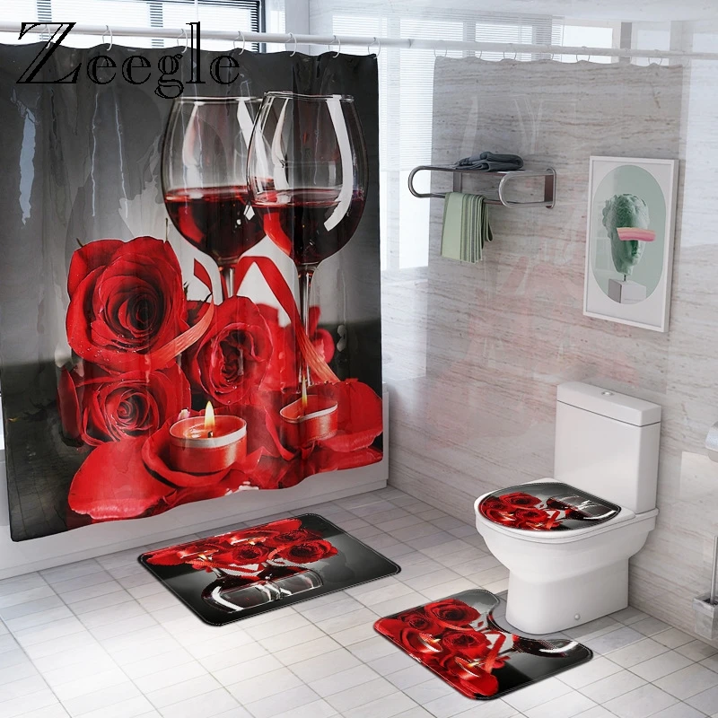 Zeegle Bath Mat Set Shower Curtain for Bathroom Wine Rose Prinrted Bathroom Cover Toilet Seat Mat Waterproof Bathroom Curtain
Zeegle Bath Mat Set Shower Curtain for Bathroom Wine Rose Prinrted Bathroom Cover Toilet Seat Mat Waterproof Bathroom Curtain