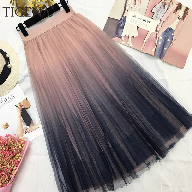 Beautiful Gradient Color Long Tulle Skirts Women Korean A-line High Waist Pleated Maxi fairy Skirt womens clothing
Beautiful Gradient Color Long Tulle Skirts Women Korean A-line High Waist Pleated Maxi fairy Skirt womens clothing