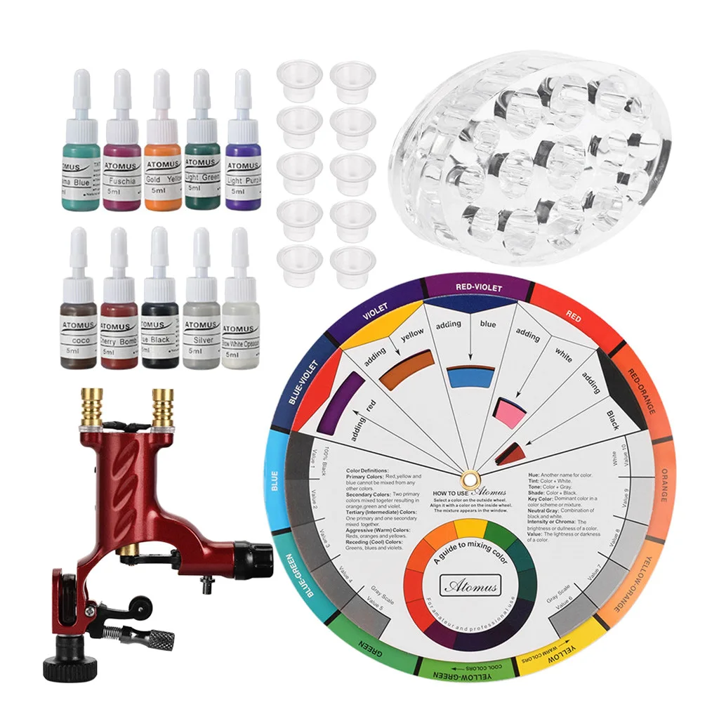 Complete Tattoo Kit, Tattoo Machines Power Supply, 10 Colors Tattoo Pigment with Color Cup
Complete Tattoo Kit, Tattoo Machines Power Supply, 10 Colors Tattoo Pigment with Color Cup