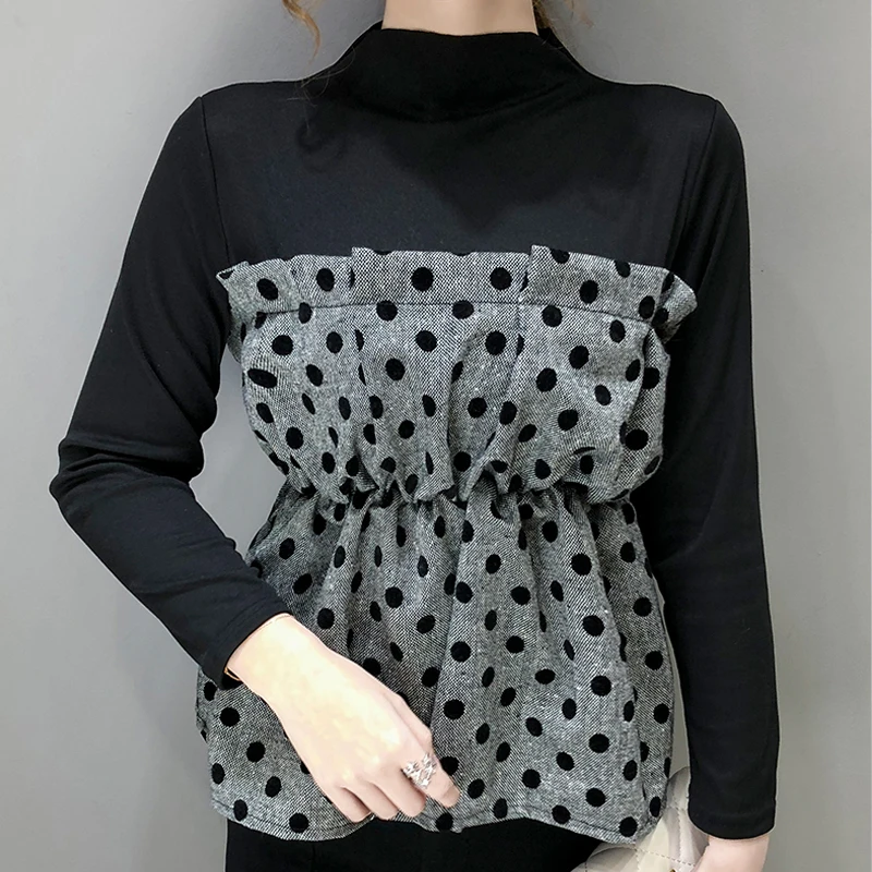 Autumn Fake Two Peice Long Sleeve T-Shirt Women Polka Dot Patchwork Slim Waist T Shirts 2020 Korean Chic Elegant Tops Tee
Autumn Fake Two Peice Long Sleeve T-Shirt Women Polka Dot Patchwork Slim Waist T Shirts 2020 Korean Chic Elegant Tops Tee