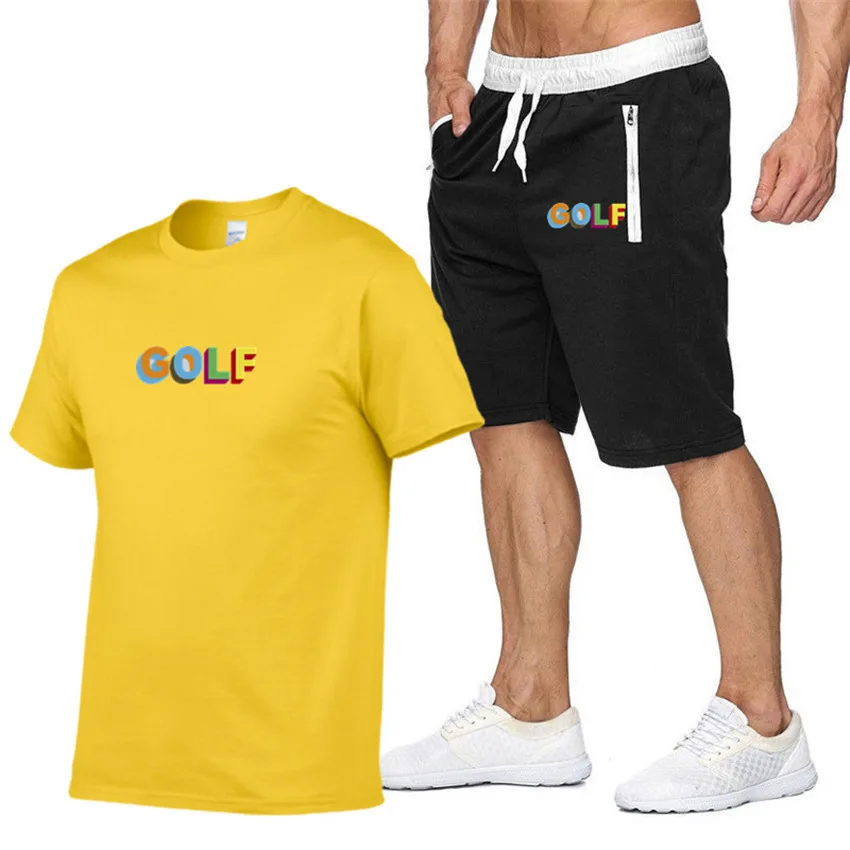

Summer T-shirt+Shorts Suit Casual Men's Fashion 2piece Set Golf Wang Tyler The Creator Short Tracksuit Jogging Pants Sweatsuit