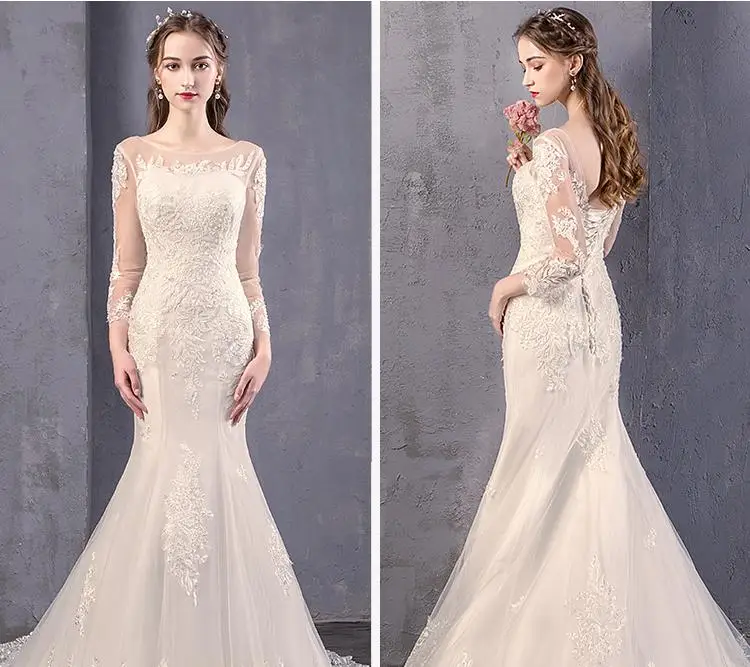White Modest Soft Lace Sweetheart Mermaid Wedding Long Sleeve Lace Appliques Bridal Dress Backless Vesrido Novia Robe De Mariage
White Modest Soft Lace Sweetheart Mermaid Wedding Long Sleeve Lace Appliques Bridal Dress Backless Vesrido Novia Robe De Mariage