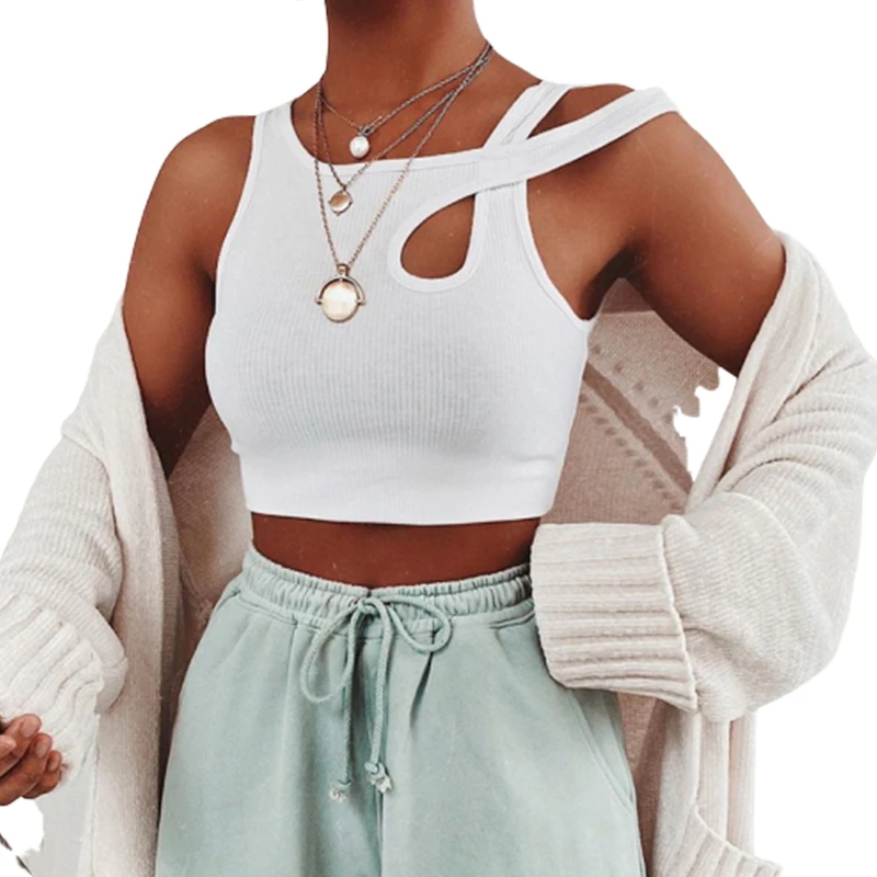 Ladies Asymmetrisal Strap Sleeveless Summer Crop Top Women Cotton Tank Top Bandage Hollow Out Streetwear Fitness Vest
Ladies Asymmetrisal Strap Sleeveless Summer Crop Top Women Cotton Tank Top Bandage Hollow Out Streetwear Fitness Vest