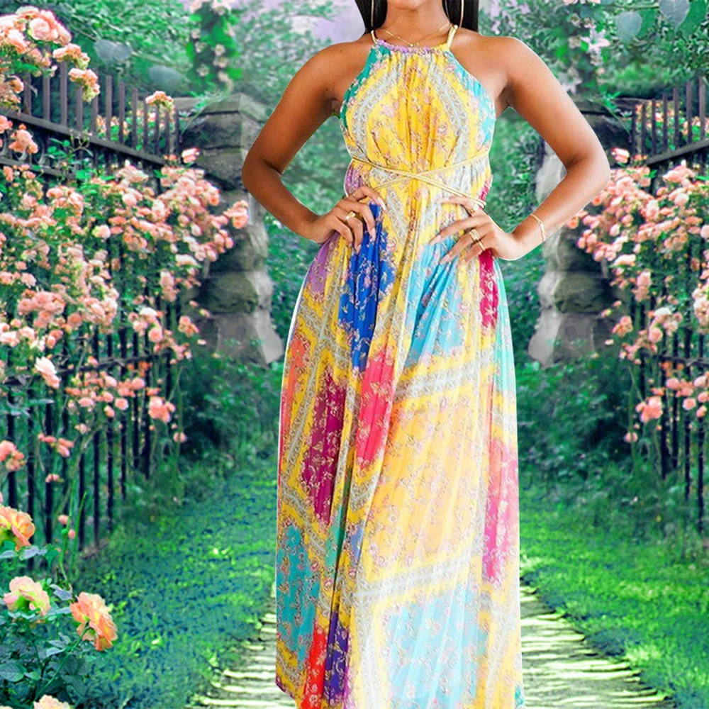 Fashion Print Sleeveless Halter Women Maxi Dress 2021 Backless Cross Lace Up Casual Sexy Female Beach Dresses Long Vacation
Fashion Print Sleeveless Halter Women Maxi Dress 2021 Backless Cross Lace Up Casual Sexy Female Beach Dresses Long Vacation