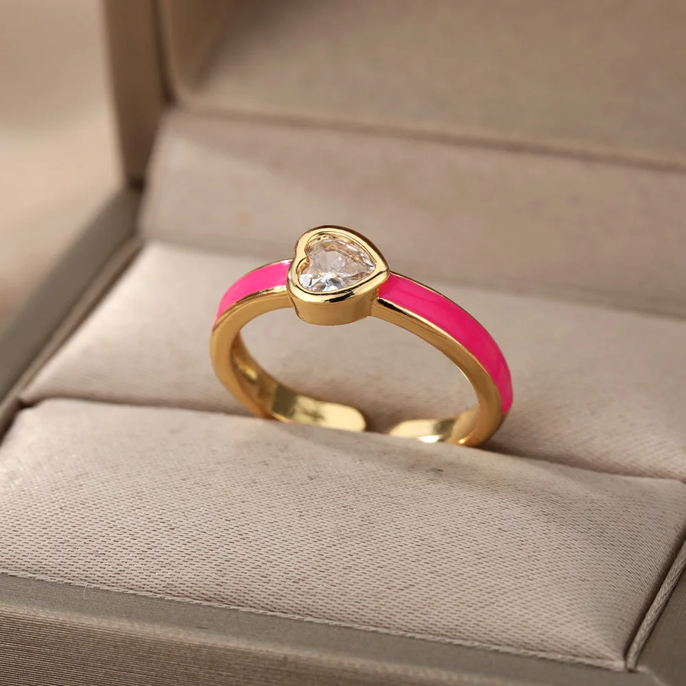 Zircon Enamel Dripping Oil Heart Rings For Women Stainless Steel Gold Heart Ring Adjustable Christmas Jewelry Gift Bijoux Femme
Zircon Enamel Dripping Oil Heart Rings For Women Stainless Steel Gold Heart Ring Adjustable Christmas Jewelry Gift Bijoux Femme