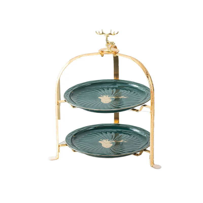 Ceramic double-layer dessert plate, fruit plate, multi-layer cake stand, creative living room metal stand
Ceramic double-layer dessert plate, fruit plate, multi-layer cake stand, creative living room metal stand