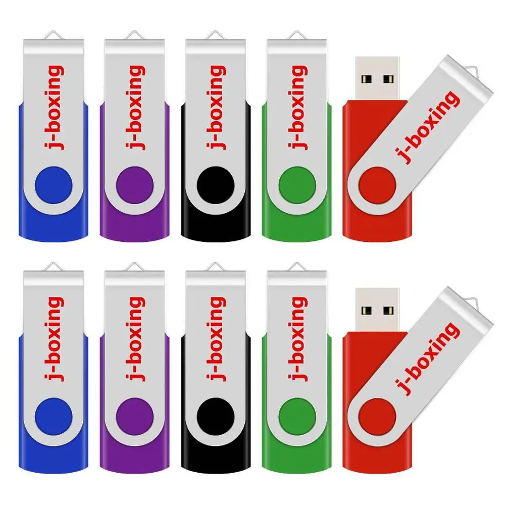 

J-boxing USB Flash Drive 10PCS/Pack 1GB 2GB 4GB 8GB 16GB 32GB Pendrive Metal Swivel Memory Stick Thumb Drives Colorful for Gifts