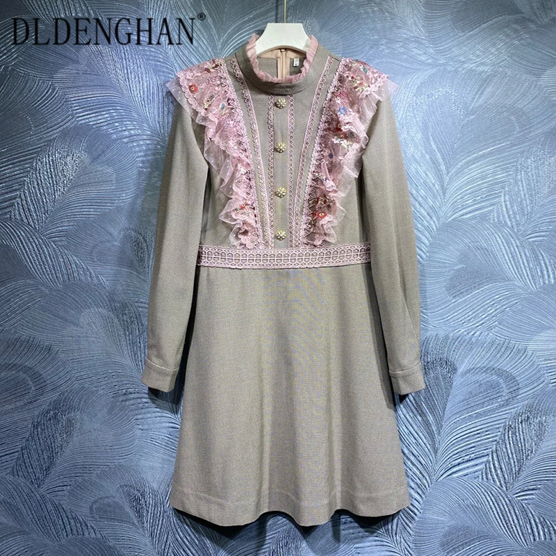 DLDENGHAN Fashion Runway Designer Summer Dress Women Stand Collar Long Sleeve Ruffle Crystal Button Mini Dresses
DLDENGHAN Fashion Runway Designer Summer Dress Women Stand Collar Long Sleeve Ruffle Crystal Button Mini Dresses