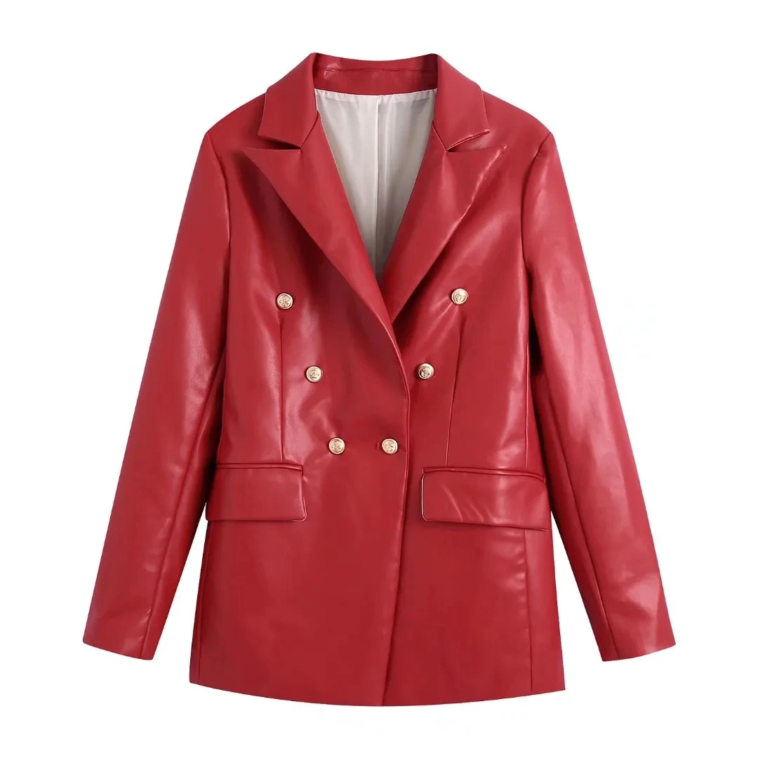 Za Women Fashion Double Breasted Faux Leather Blazer Coat Vintage Long Sleeve Flap Pockets Red Female Outerwear Chic Coat Jacket
Za Women Fashion Double Breasted Faux Leather Blazer Coat Vintage Long Sleeve Flap Pockets Red Female Outerwear Chic Coat Jacket
