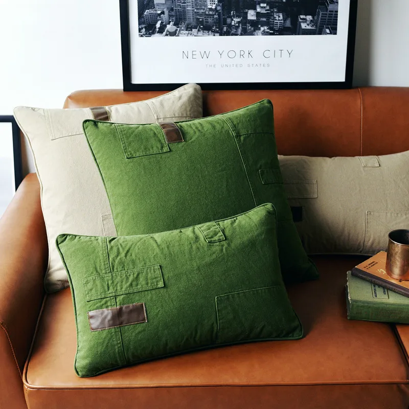 Фото DUNXDECO наволочка для подушки винтажный квадратный промышленный простой зеленый