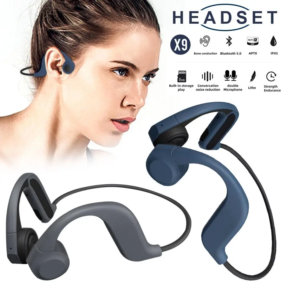 X9 Bone Conduction Headphones Bluetooth IPX5 Waterproof Headset Built-in 8GB Memory Dual Mic Noise Reduction For Sports Riding
X9 Bone Conduction Headphones Bluetooth IPX5 Waterproof Headset Built-in 8GB Memory Dual Mic Noise Reduction For Sports Riding