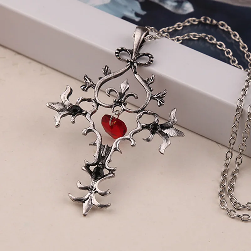 Fashion New Red Crystal Sacred Heart Cross Pendant Necklace The Vampire Diaries Vintage Gothic Jewelry for Women Girls Gifts
Fashion New Red Crystal Sacred Heart Cross Pendant Necklace The Vampire Diaries Vintage Gothic Jewelry for Women Girls Gifts