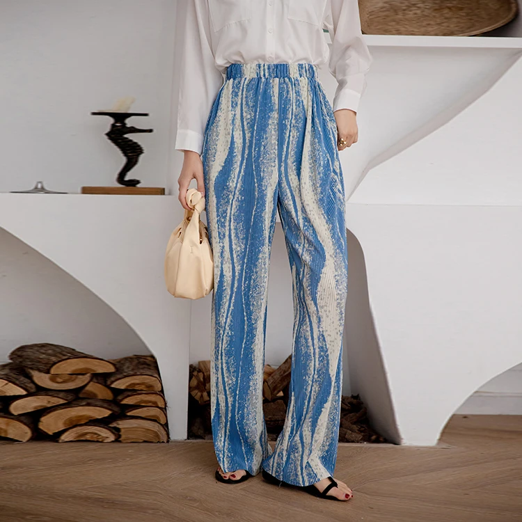 Striped Blue Green Loose Palazzo Pants Fashion Tie Dye Summer Ribbed Wide Leg Pants Women Trousers Elastic High Waist
Striped Blue Green Loose Palazzo Pants Fashion Tie Dye Summer Ribbed Wide Leg Pants Women Trousers Elastic High Waist