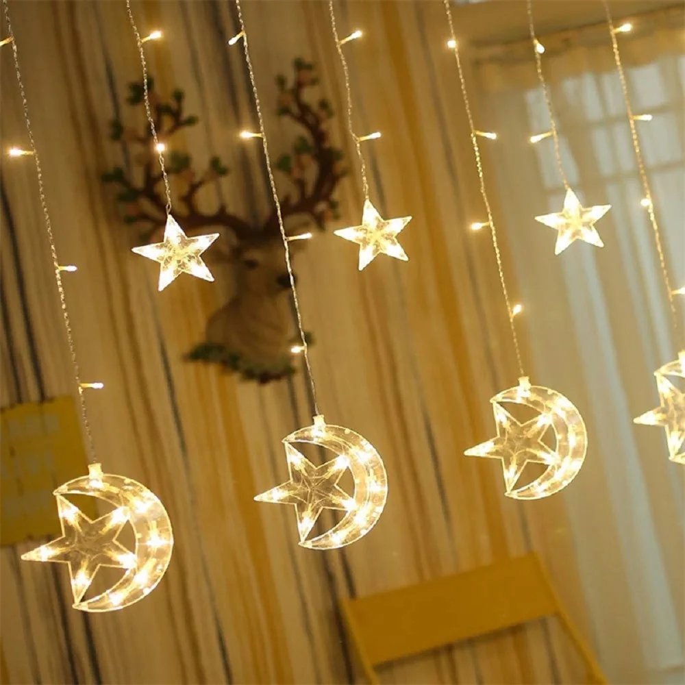 138LED Moon Star Garland Led Curtain Fairy String Light Holiday Christmas Light For Wedding Home Party Garden Ramadan Decoration
138LED Moon Star Garland Led Curtain Fairy String Light Holiday Christmas Light For Wedding Home Party Garden Ramadan Decoration