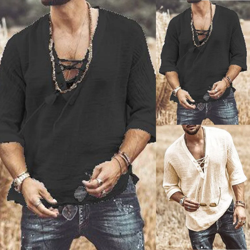 Men Casual Retro V-Neck Mid-Sleeve Shirt Casual Loose Tee T-Shirt Blouse Tops Cotton Blends Fashion Soid Color Slim Fit Men Tee
Men Casual Retro V-Neck Mid-Sleeve Shirt Casual Loose Tee T-Shirt Blouse Tops Cotton Blends Fashion Soid Color Slim Fit Men Tee