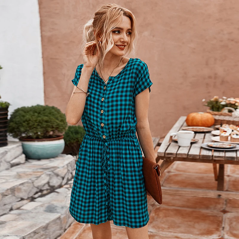 2020 Summer Female Loose Temperament Short-Sleeved O-Neck Lattice Jumpsuit Drawstring Single Breasted Casual Women's Clothing
2020 Summer Female Loose Temperament Short-Sleeved O-Neck Lattice Jumpsuit Drawstring Single Breasted Casual Women's Clothing