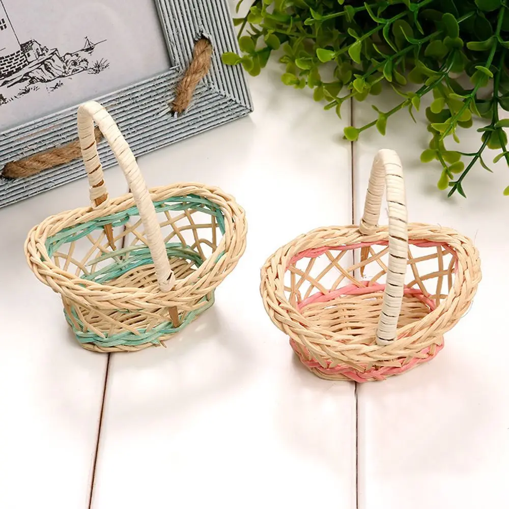 

2pcs Exquisite Plastic Cane Rattan Basket Miniatures Durable Table Picnic Candies Storage Holder Home Decorative Ornaments