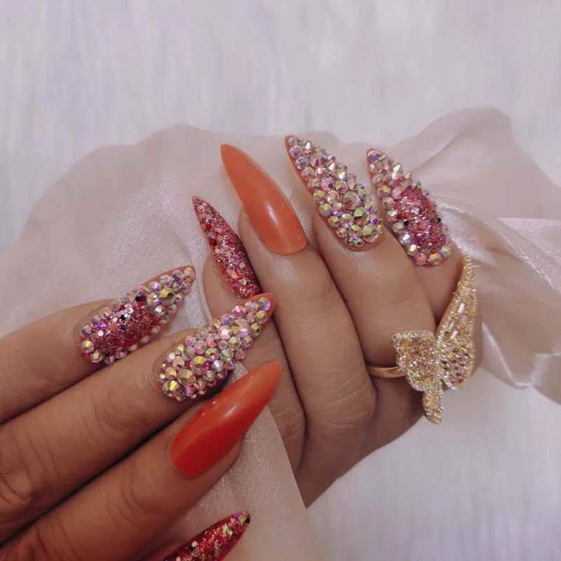 24pcs Extra long pointed oval fake nails slim art salon nail crystal diamond nail Orange
24pcs Extra long pointed oval fake nails slim art salon nail crystal diamond nail Orange