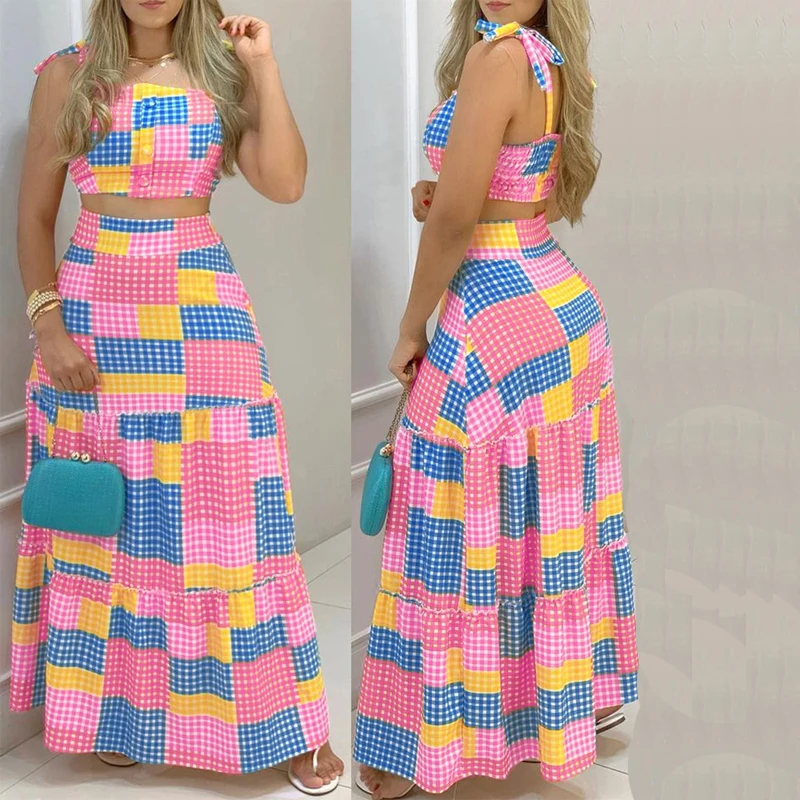 Two Piece Sexy Bandage Tube Top & High Waist Plaid Maxi Skirt Set Women Summer Casual Dress Suits Elegant Hem Skirt 2pcs
Two Piece Sexy Bandage Tube Top & High Waist Plaid Maxi Skirt Set Women Summer Casual Dress Suits Elegant Hem Skirt 2pcs