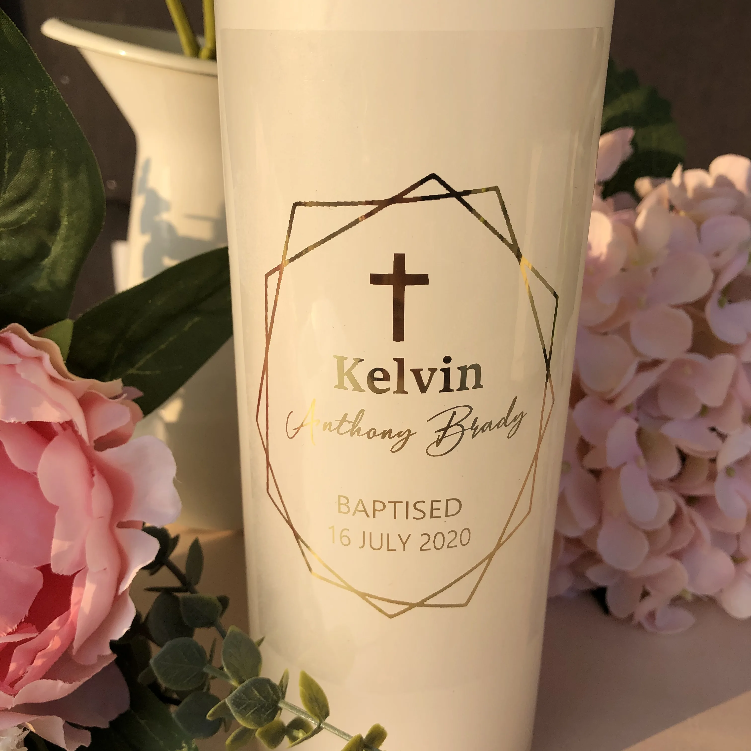 1 Custom baptism candle stickers personalized Wedding christening geometric large candle sticker (candle not included)
1 Custom baptism candle stickers personalized Wedding christening geometric large candle sticker (candle not included)