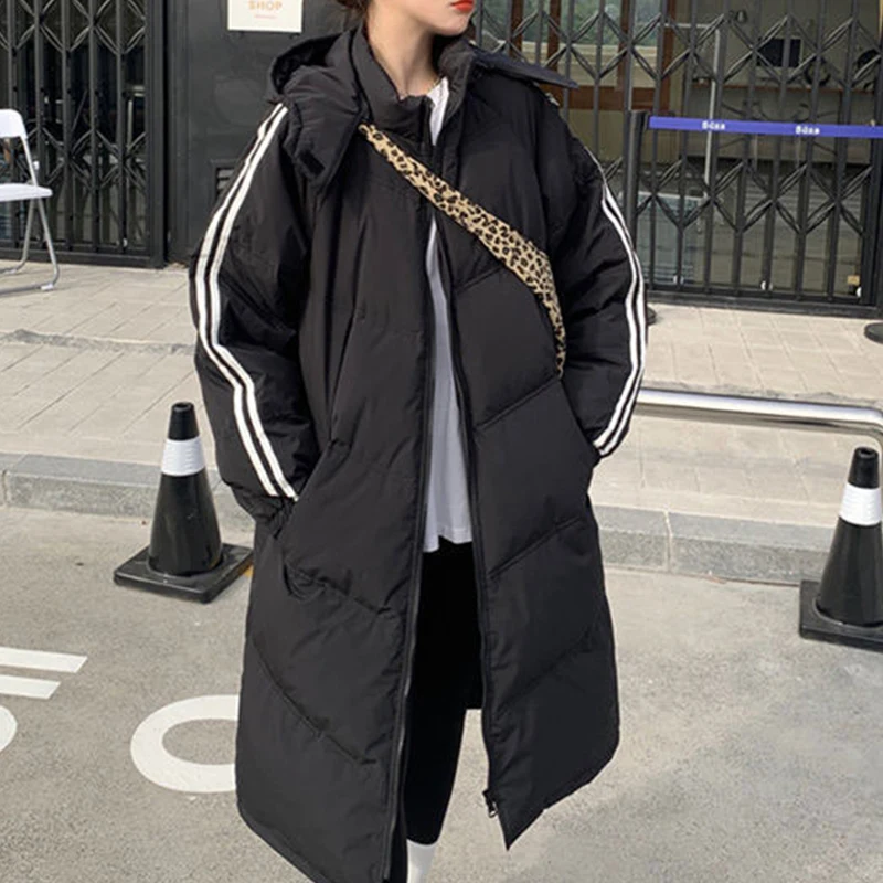 Fashion Hooded Mid-Length Parkas Woman Korean Style Striped Long Sleeve Ladies Coat Winter Keep Warm Thick Top Women's Clothes
Fashion Hooded Mid-Length Parkas Woman Korean Style Striped Long Sleeve Ladies Coat Winter Keep Warm Thick Top Women's Clothes