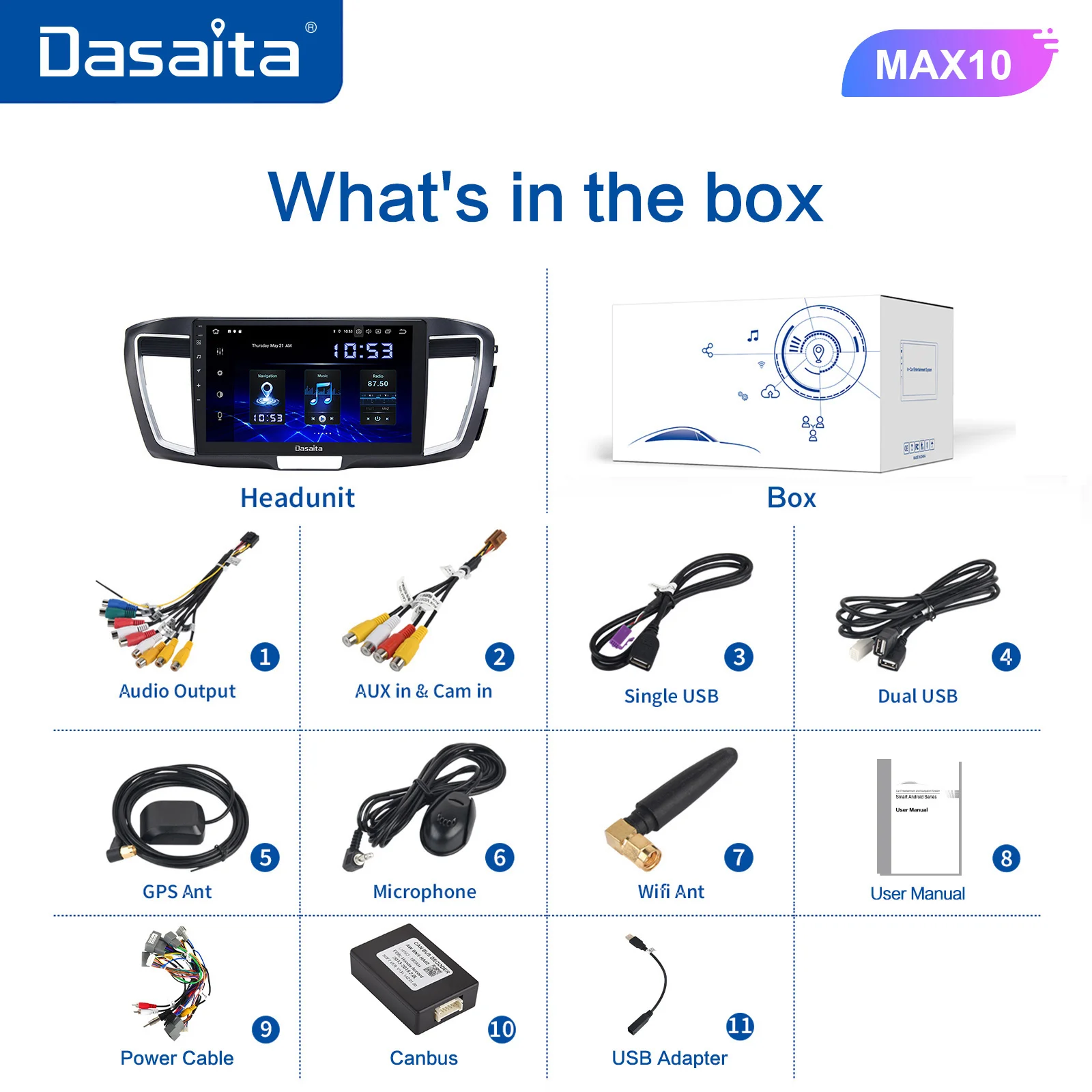 Автомобильная магнитола Dasaita 10 2 дюйма для Honda Accord 2013-2017 Android автомобильный