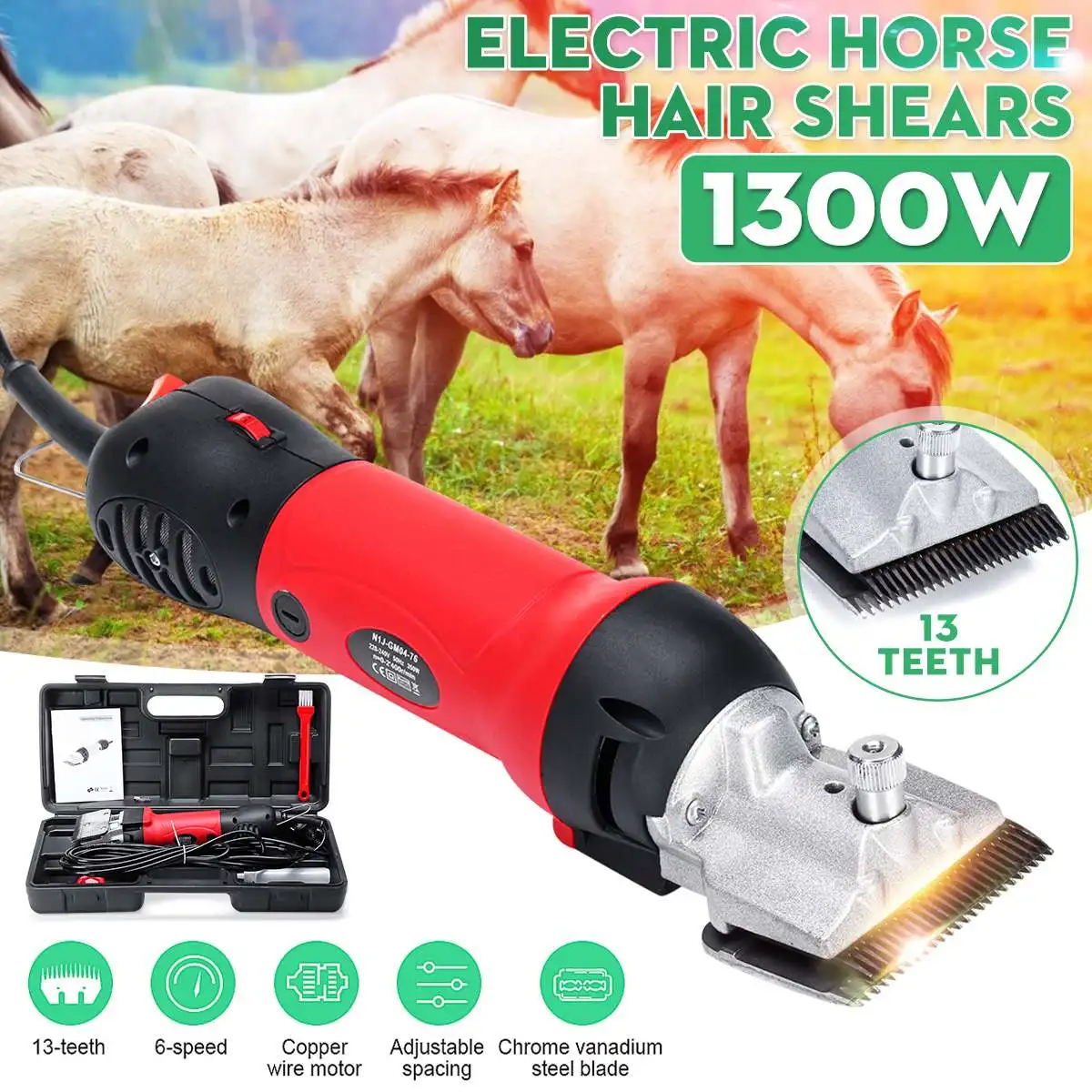 1300W 6 Speed Adjustable Electric Horse Shearing Machine Farm Animals Hair Cutter Trimmer Clipper Horse Camel Dog Hair Grooming
1300W 6 Speed Adjustable Electric Horse Shearing Machine Farm Animals Hair Cutter Trimmer Clipper Horse Camel Dog Hair Grooming