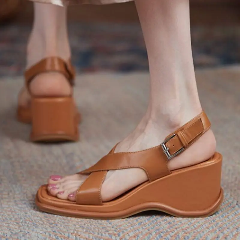 RIZABINA Women'S Sandals Real Leather Platform Buckles Slope Heels Slip On Shoes For Women Summer 2021 Footwear Size 34-40
RIZABINA Women'S Sandals Real Leather Platform Buckles Slope Heels Slip On Shoes For Women Summer 2021 Footwear Size 34-40