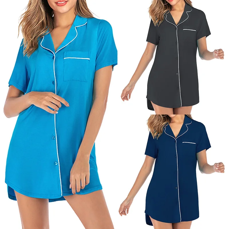 Cotton Sleep Top Summer Women Button Female Solid Short Sleeve V-neck Long Blouse With Pocket Elegant Sleepwear Women Home Suit
Cotton Sleep Top Summer Women Button Female Solid Short Sleeve V-neck Long Blouse With Pocket Elegant Sleepwear Women Home Suit
