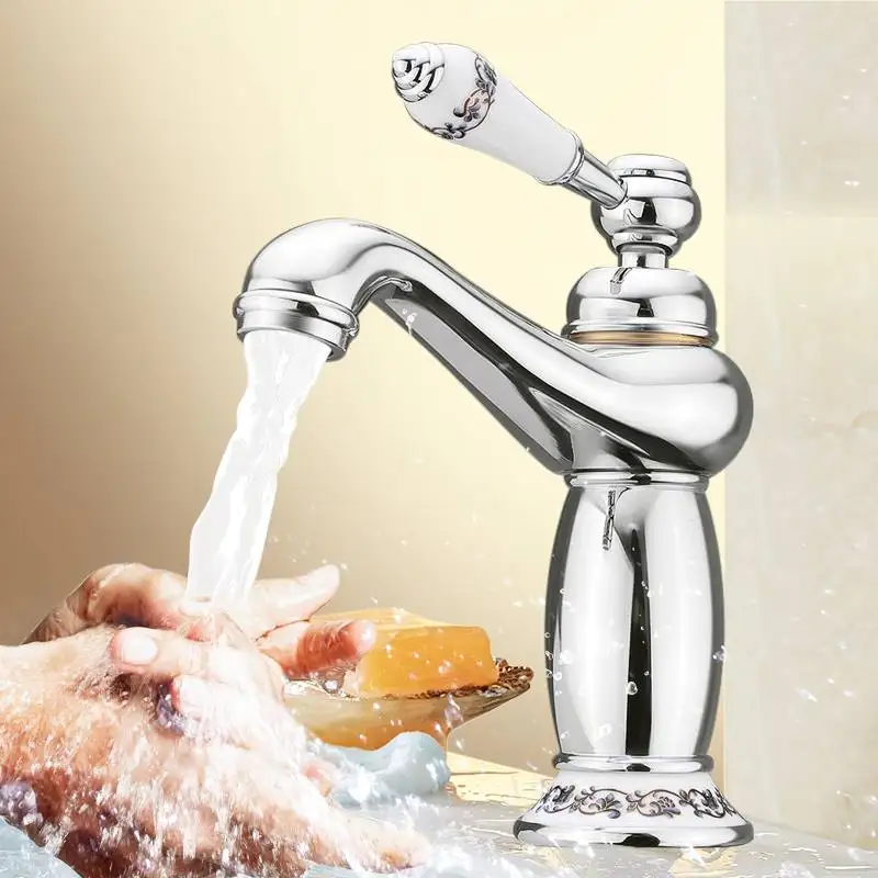 Upscale Retro Chrome Ceramic Handle Basin Faucets Mixer Tap Bathroom Ceramic Plating Single Handle Hot and Cold Deck Mount
Upscale Retro Chrome Ceramic Handle Basin Faucets Mixer Tap Bathroom Ceramic Plating Single Handle Hot and Cold Deck Mount