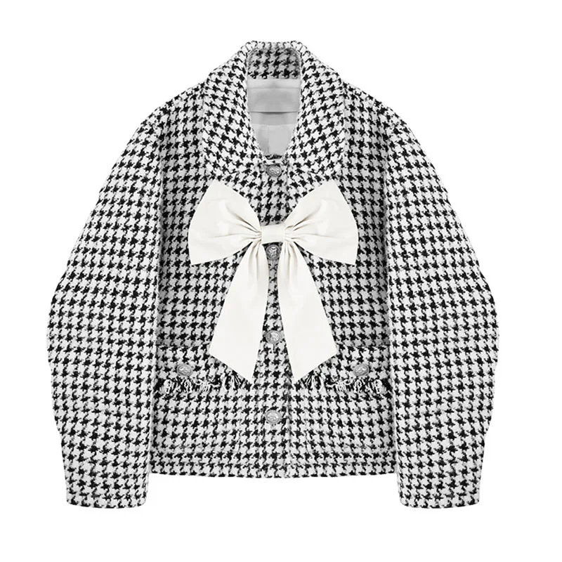 SeeBeautiful Coarse Tweed Bow Stitching Loose Jacket Coat Lapel Long Sleeve Single Breasted Women Winter 2021 New Fashion G972
SeeBeautiful Coarse Tweed Bow Stitching Loose Jacket Coat Lapel Long Sleeve Single Breasted Women Winter 2021 New Fashion G972