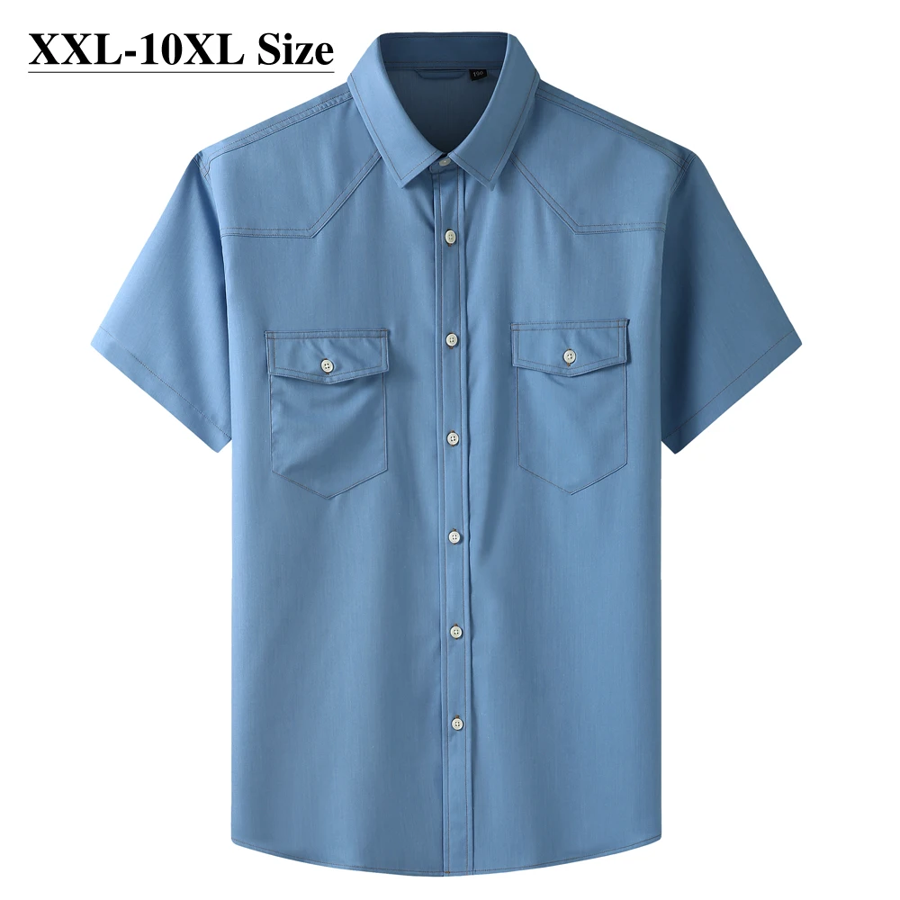 Plus size 8XL 9XL 10XL Men's Shirt Oversize Summer Thin Loose Casual Light Blue Short sleeve Fashion Pockets Elasticity Shirts
Plus size 8XL 9XL 10XL Men's Shirt Oversize Summer Thin Loose Casual Light Blue Short sleeve Fashion Pockets Elasticity Shirts