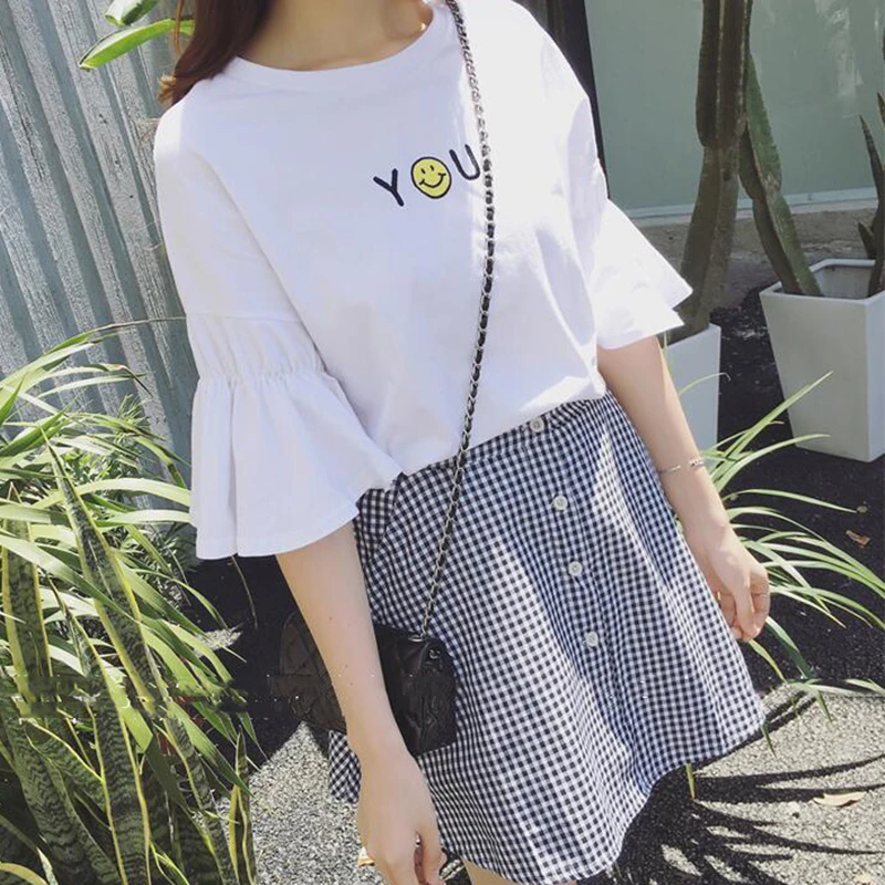 2020 Set Women Fashion Round Neck Horn Sleeve Whiter Cotton T-shirt Plaid Skirt A-line Skirts Two-piece Suit (Tees+Skirt) YFY31
2020 Set Women Fashion Round Neck Horn Sleeve Whiter Cotton T-shirt Plaid Skirt A-line Skirts Two-piece Suit (Tees+Skirt) YFY31