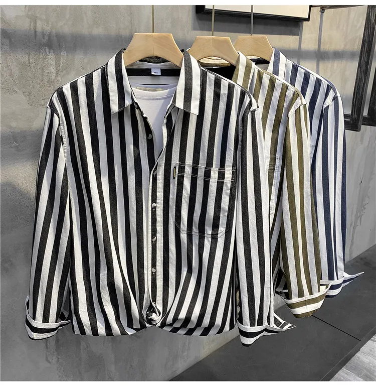 2022 Spring Autumn Casual Fashion Striped Print Shirts Vintage Men Long Sleeve Lapel Button Shirt New Male Streetwear Tops L95
2022 Spring Autumn Casual Fashion Striped Print Shirts Vintage Men Long Sleeve Lapel Button Shirt New Male Streetwear Tops L95