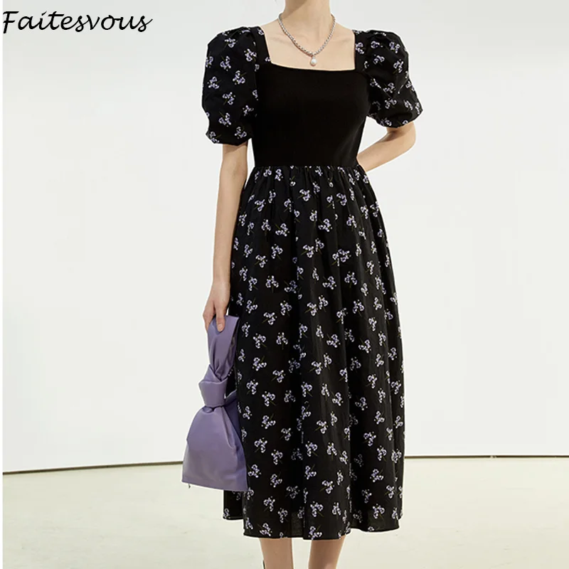 French Square Collar Floral Dress Women Black Knitted Patchwork Puff Sleeve Long Dress 2021 Summer New Style
French Square Collar Floral Dress Women Black Knitted Patchwork Puff Sleeve Long Dress 2021 Summer New Style