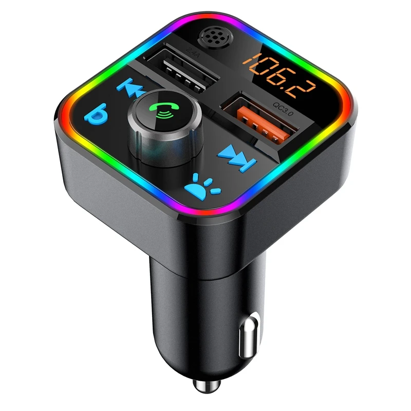 Bluetooth 5.0 Car Kit Handsfree FM Transmitter Stereo Audio Receiver QC3.0 Quick Charge Car Charger with One Key Bass
Bluetooth 5.0 Car Kit Handsfree FM Transmitter Stereo Audio Receiver QC3.0 Quick Charge Car Charger with One Key Bass