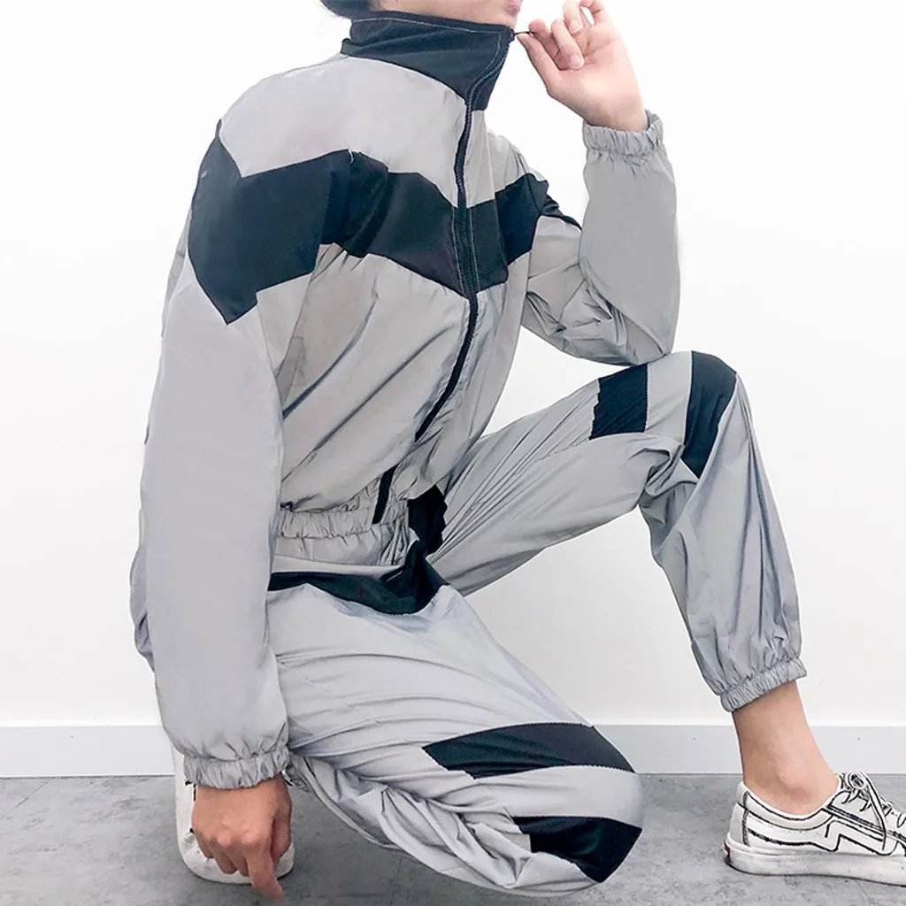 Women Casual Stitching Reflective Sports Set Long Sleeve Crop Tops Pants Fitness Top Workout Clothes Suit
Women Casual Stitching Reflective Sports Set Long Sleeve Crop Tops Pants Fitness Top Workout Clothes Suit